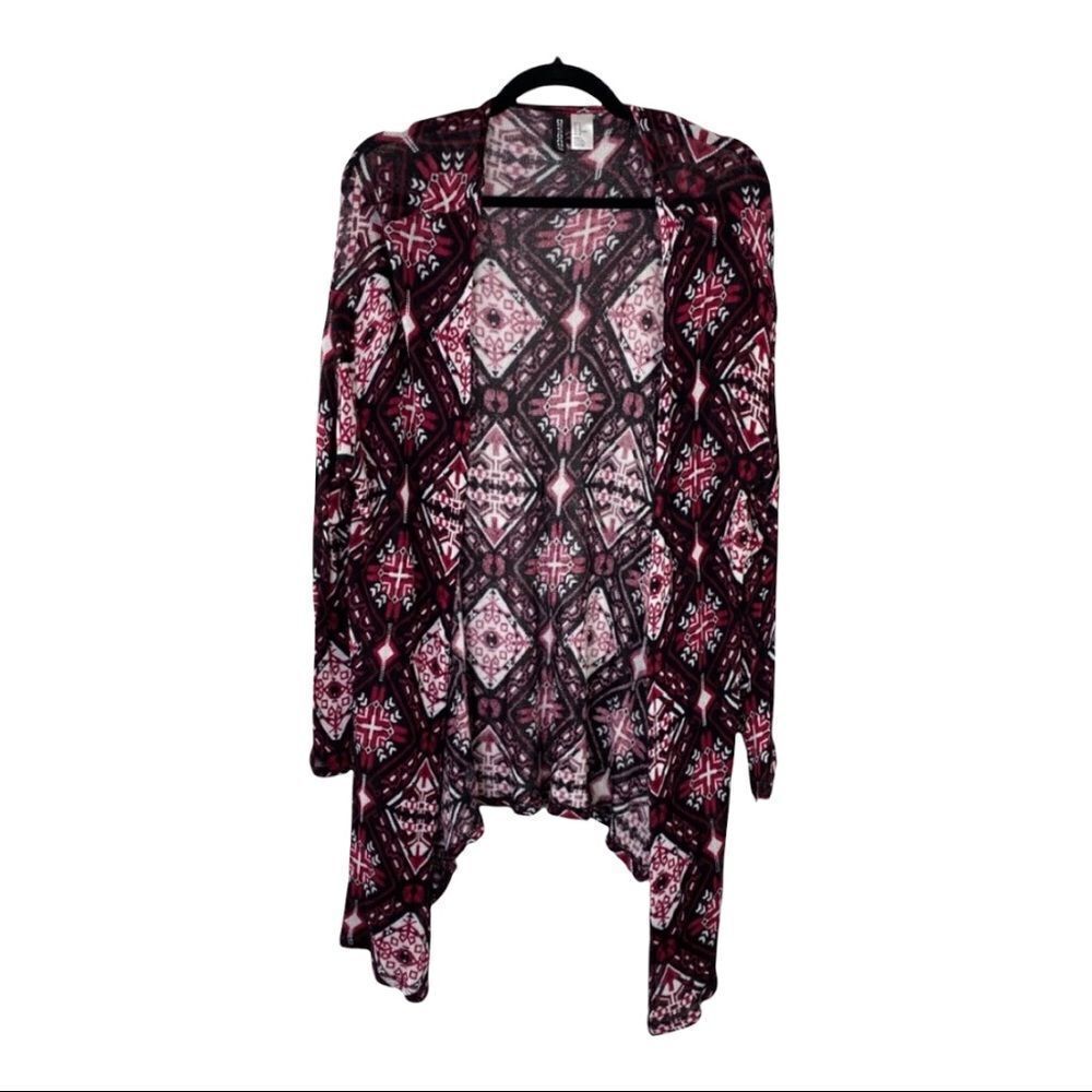 H&M Divided black burgundy print open duster